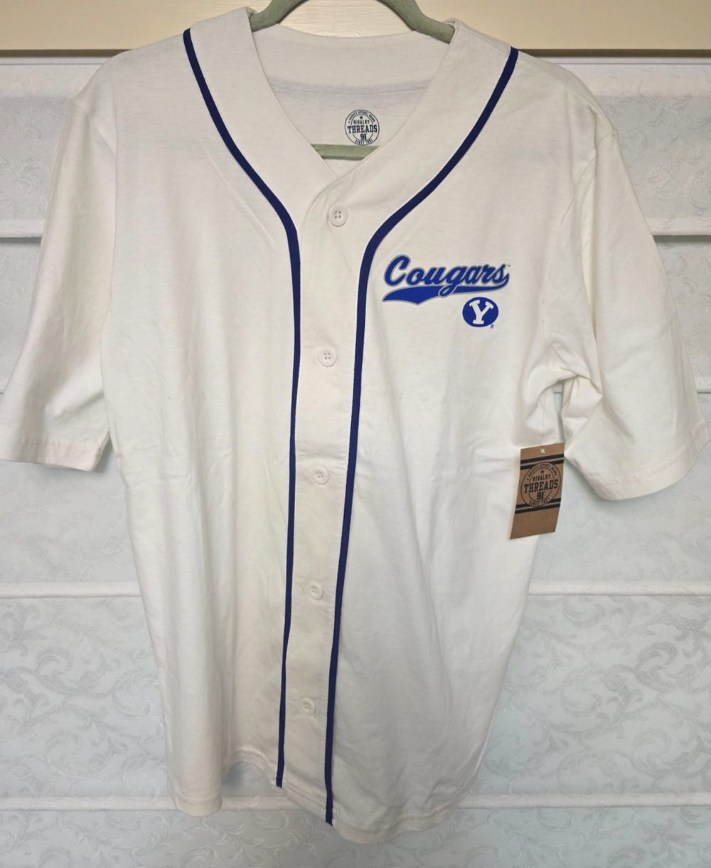 BYU Cougars Baseball Jersey Adult Small NWT Rivalry Threads 91 Cream Shirt NEW
